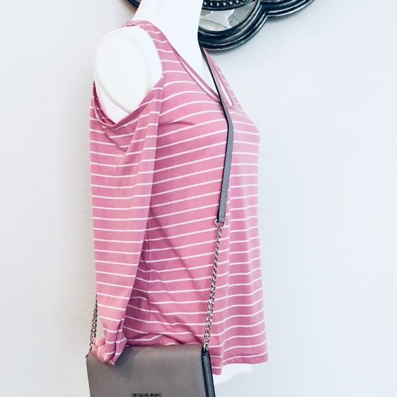 Pink & white Striped cold shoulder top - Picture 3 of 8